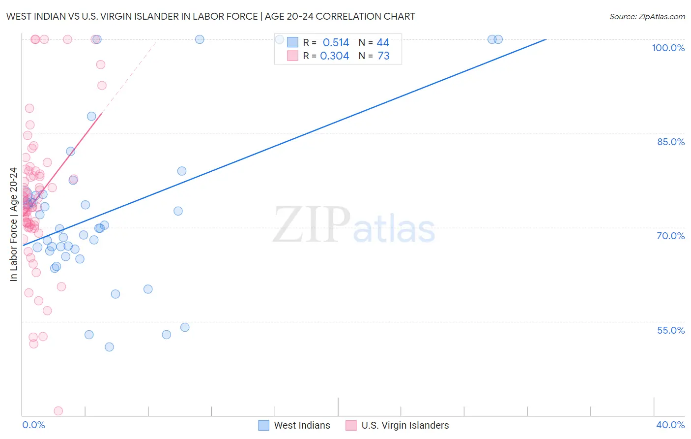 West Indian vs U.S. Virgin Islander In Labor Force | Age 20-24