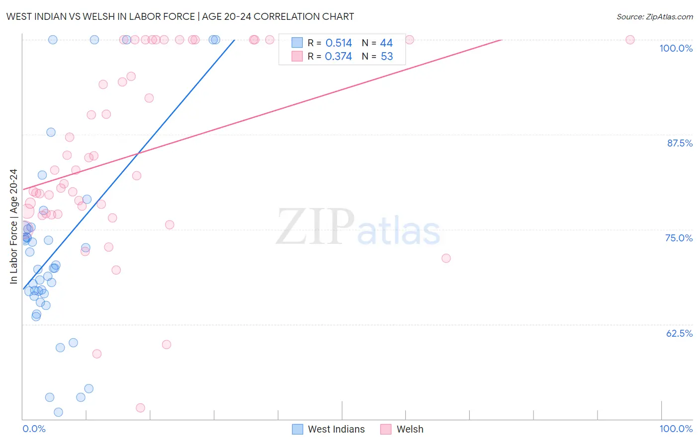 West Indian vs Welsh In Labor Force | Age 20-24