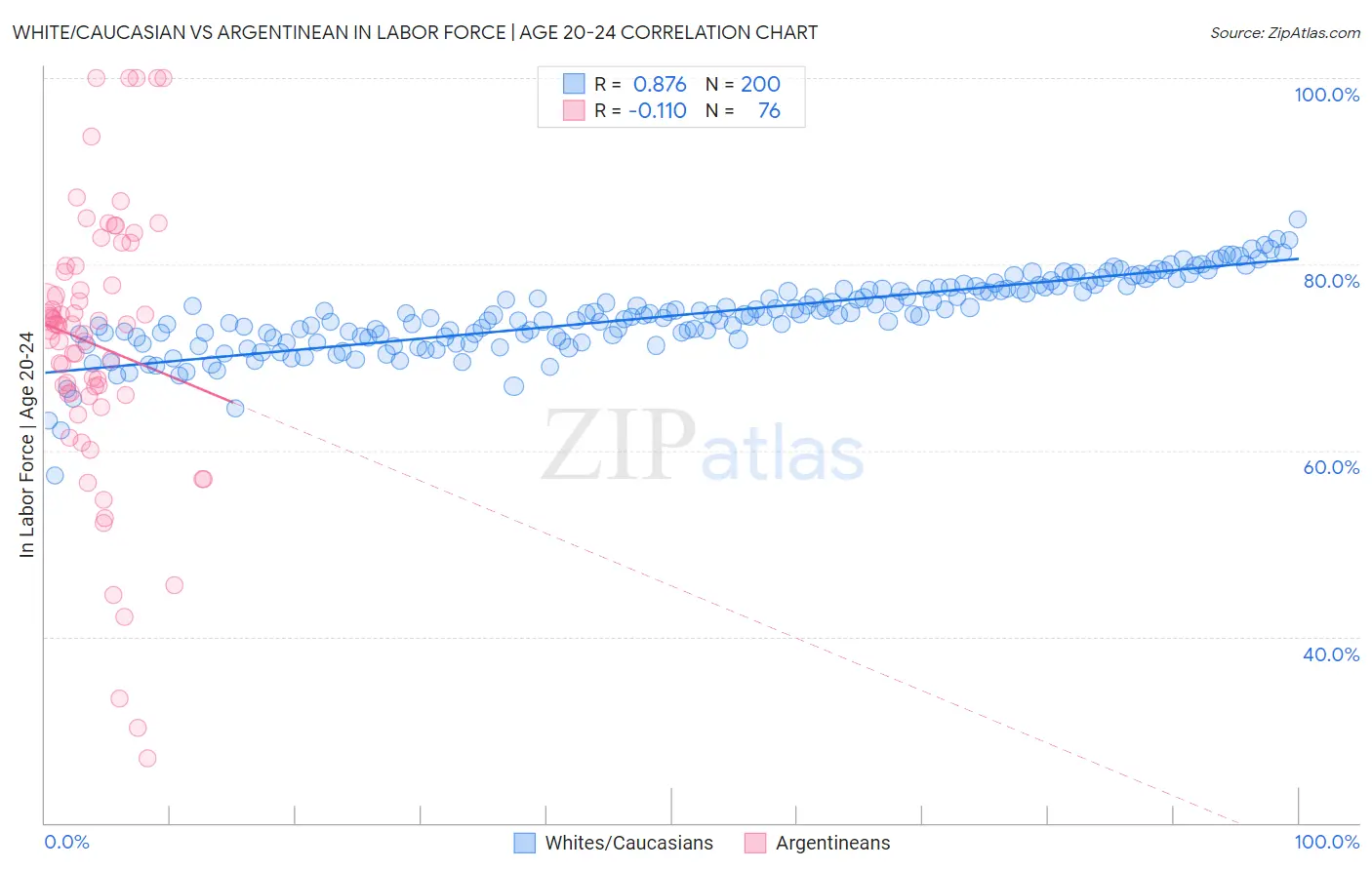 White/Caucasian vs Argentinean In Labor Force | Age 20-24