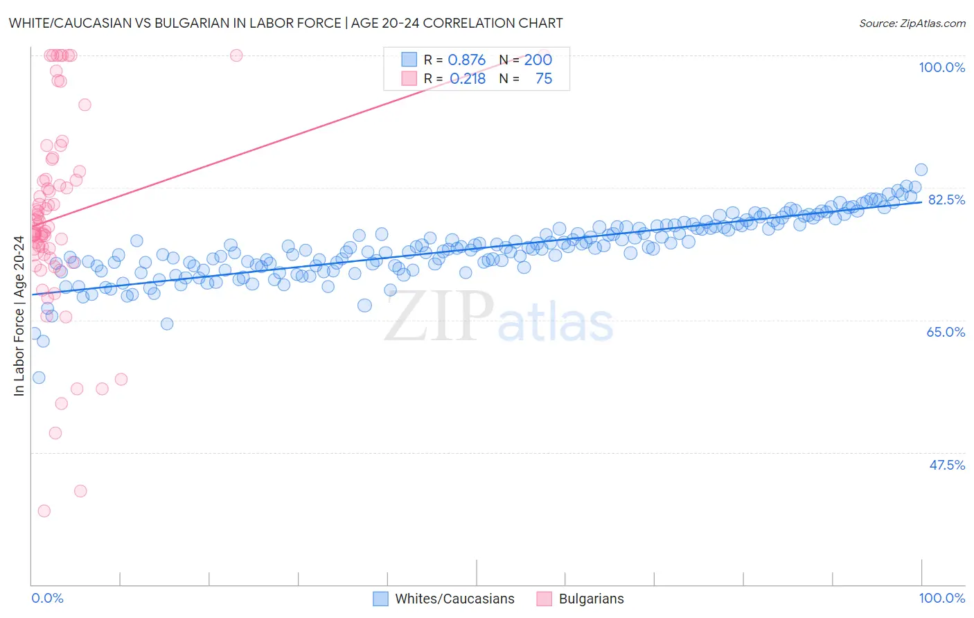 White/Caucasian vs Bulgarian In Labor Force | Age 20-24