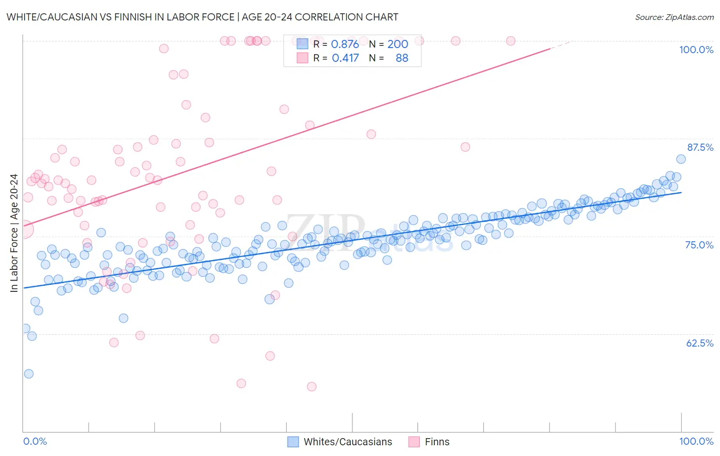 White/Caucasian vs Finnish In Labor Force | Age 20-24
