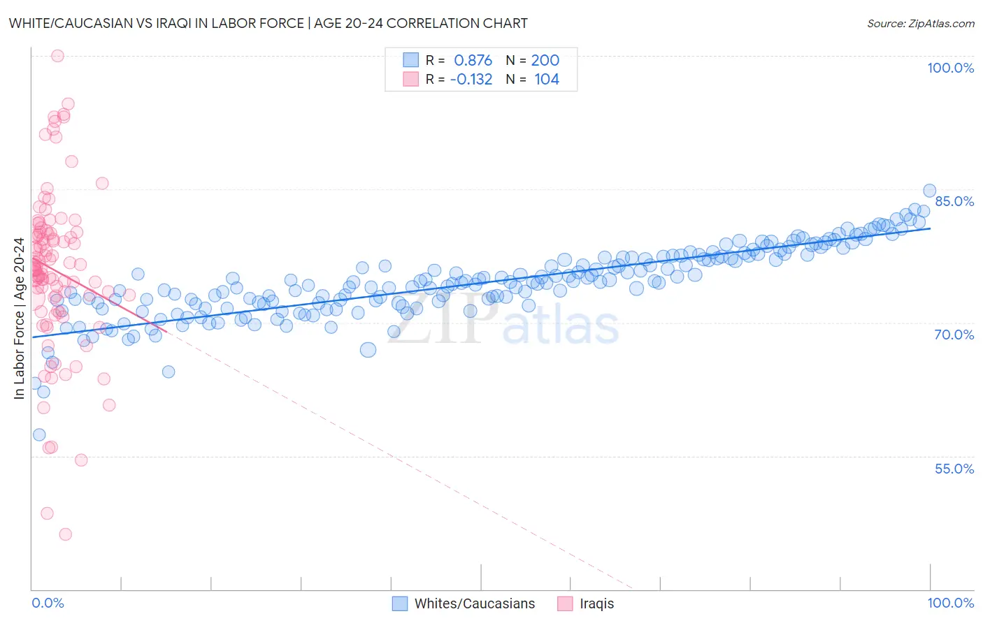 White/Caucasian vs Iraqi In Labor Force | Age 20-24