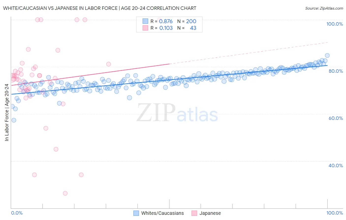 White/Caucasian vs Japanese In Labor Force | Age 20-24