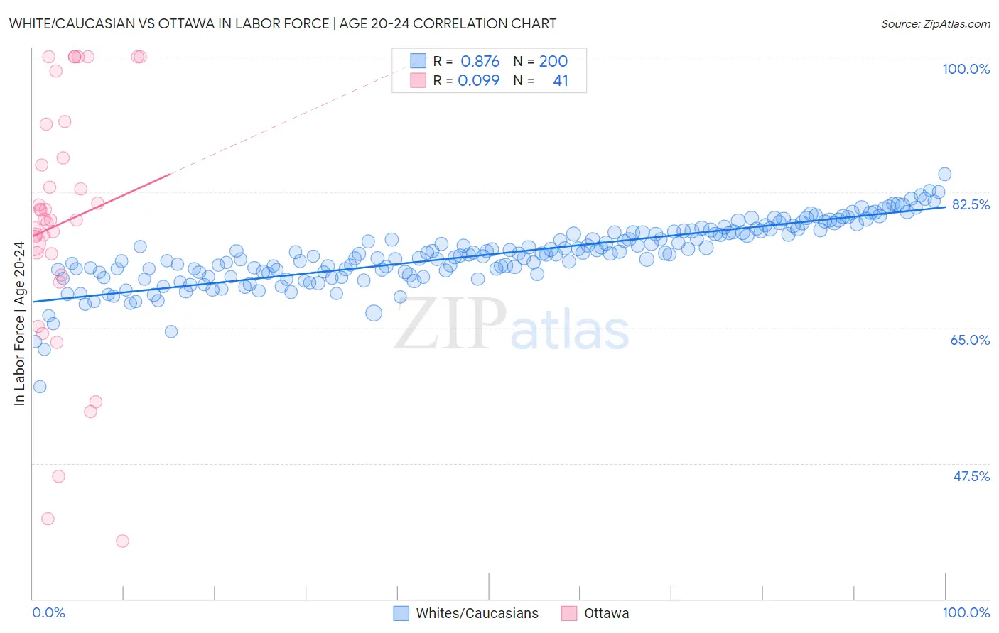 White/Caucasian vs Ottawa In Labor Force | Age 20-24