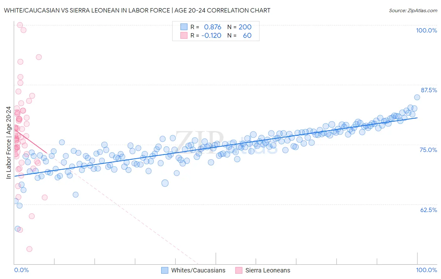 White/Caucasian vs Sierra Leonean In Labor Force | Age 20-24