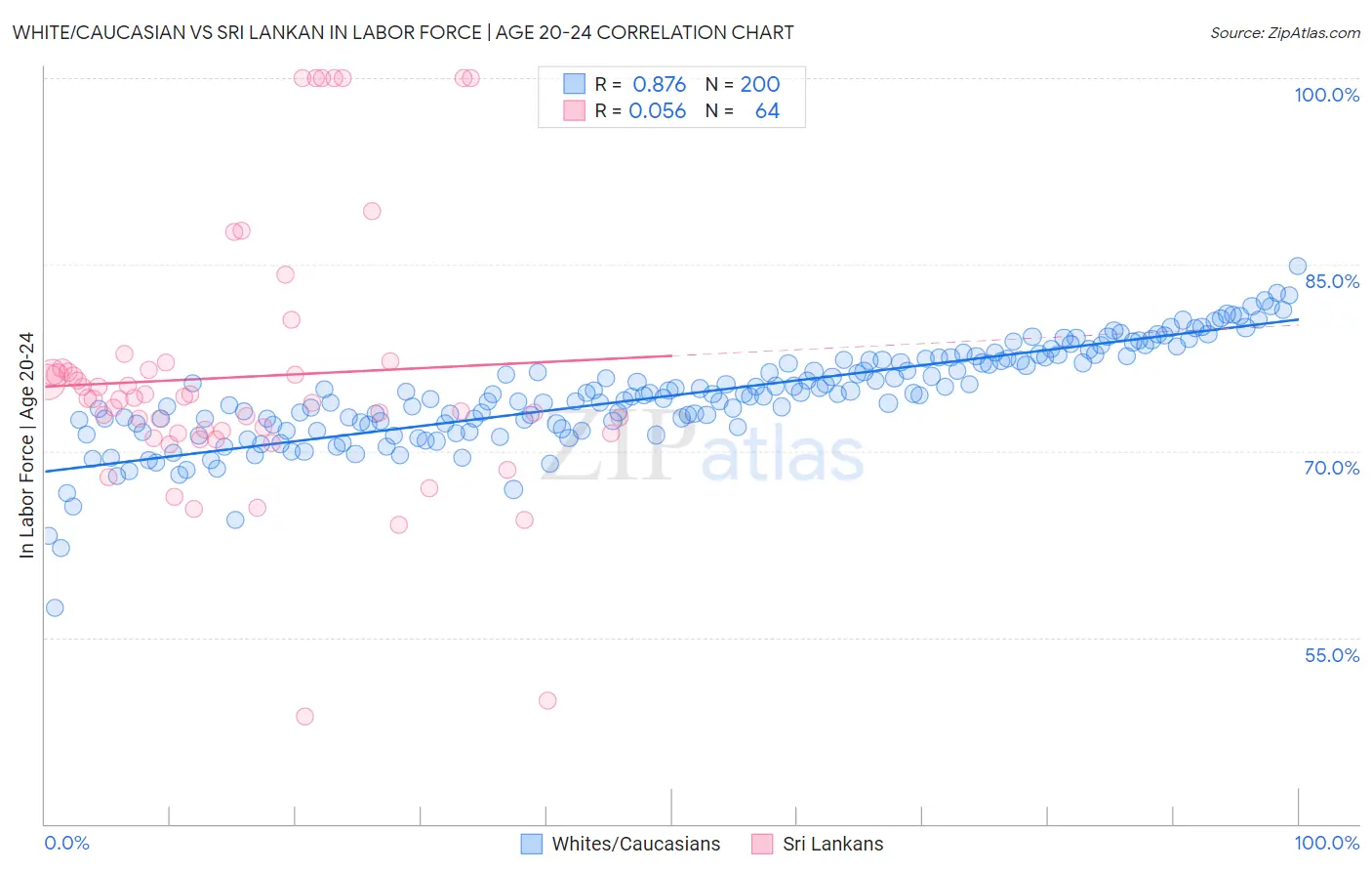 White/Caucasian vs Sri Lankan In Labor Force | Age 20-24