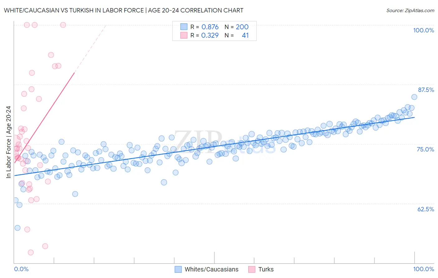 White/Caucasian vs Turkish In Labor Force | Age 20-24