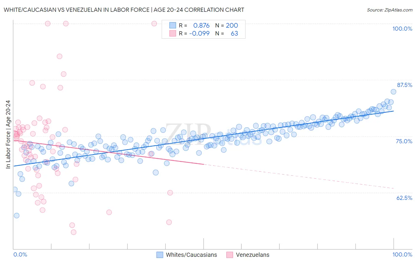 White/Caucasian vs Venezuelan In Labor Force | Age 20-24