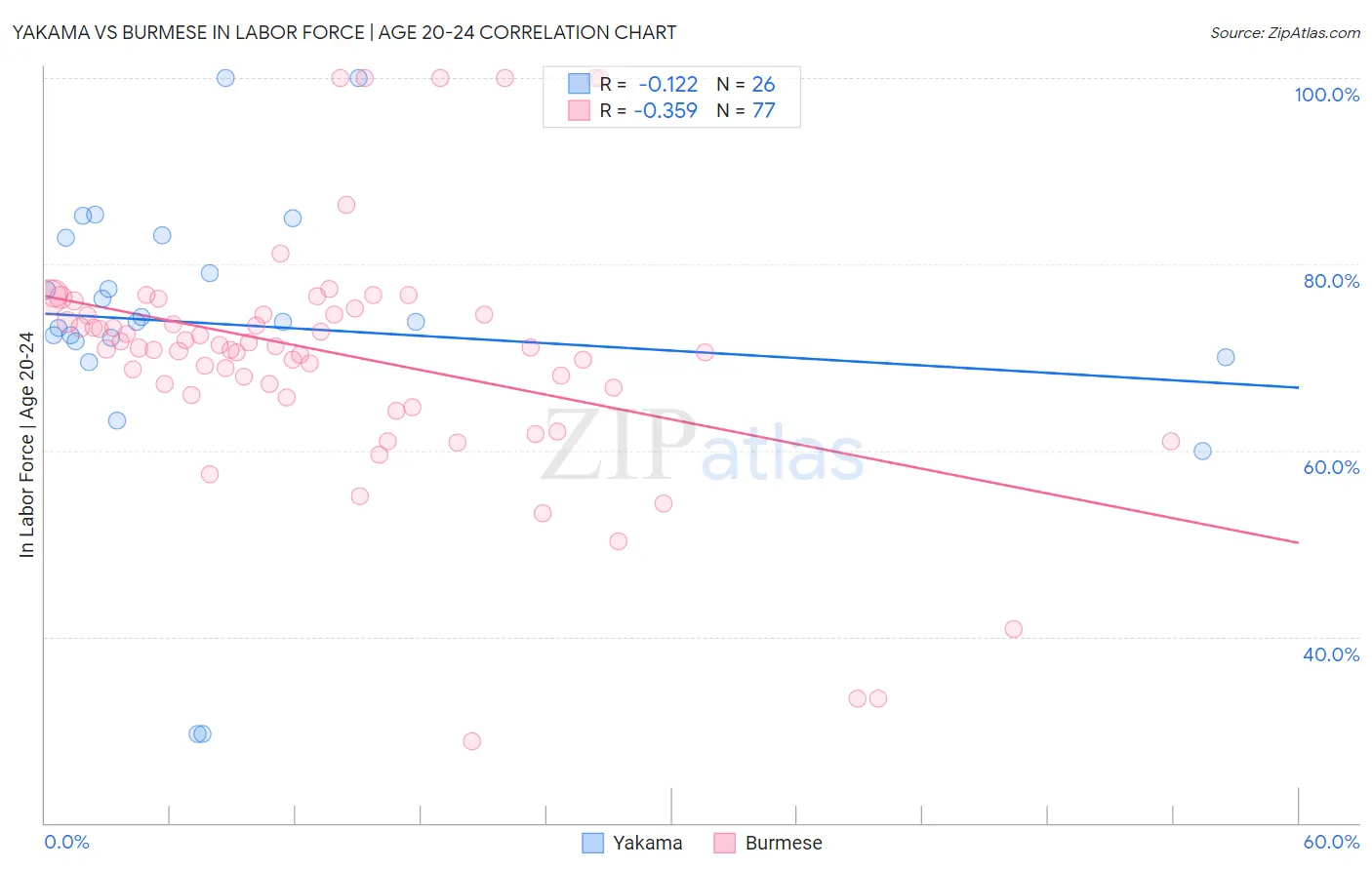 Yakama vs Burmese In Labor Force | Age 20-24