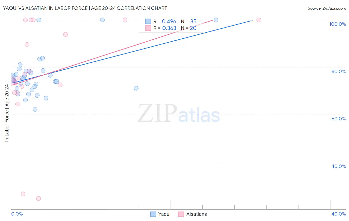 Yaqui vs Alsatian In Labor Force | Age 20-24