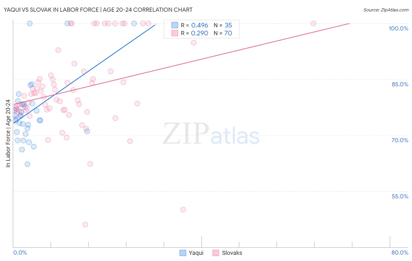 Yaqui vs Slovak In Labor Force | Age 20-24