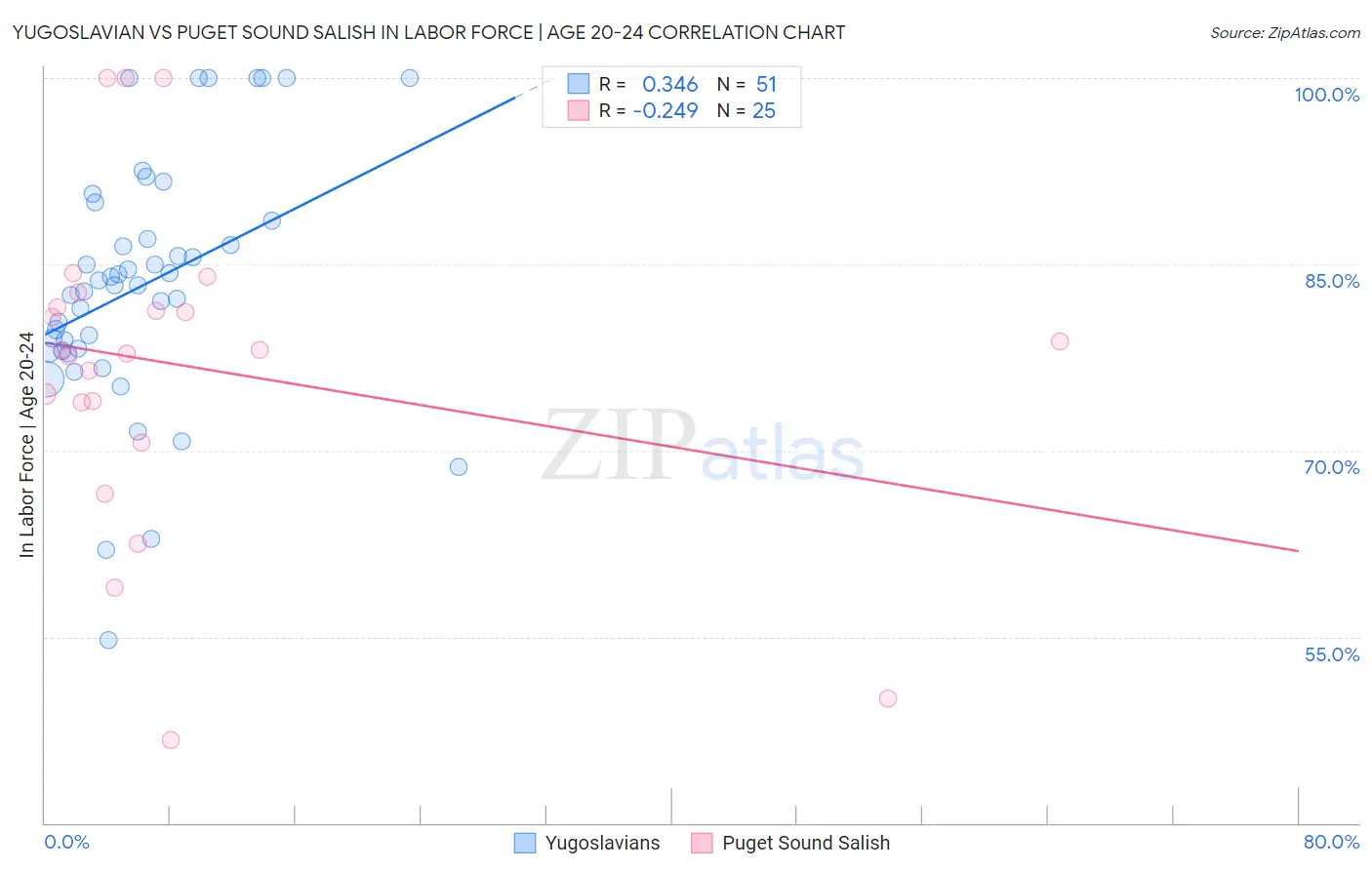 Yugoslavian vs Puget Sound Salish In Labor Force | Age 20-24