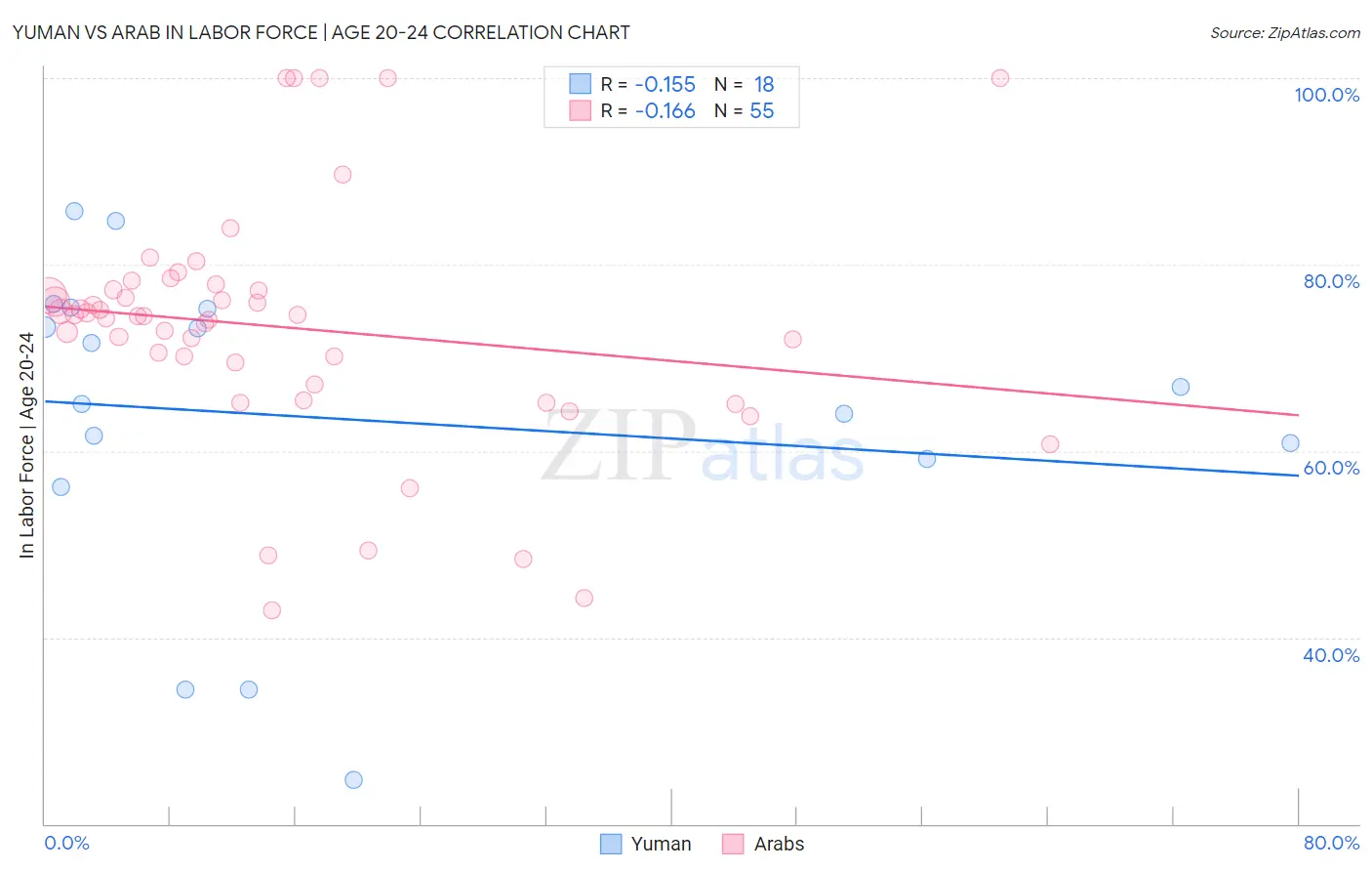 Yuman vs Arab In Labor Force | Age 20-24