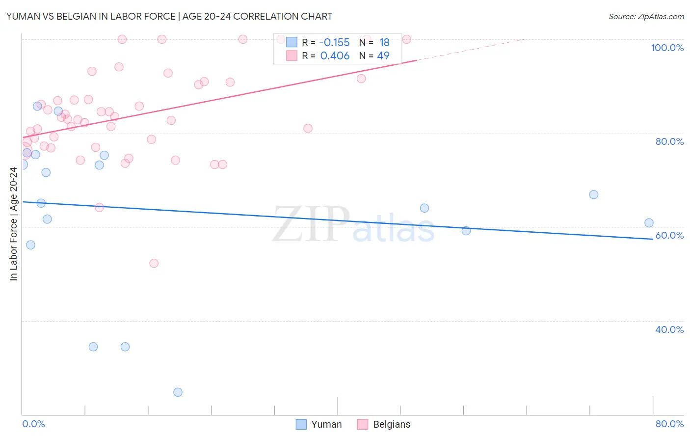 Yuman vs Belgian In Labor Force | Age 20-24