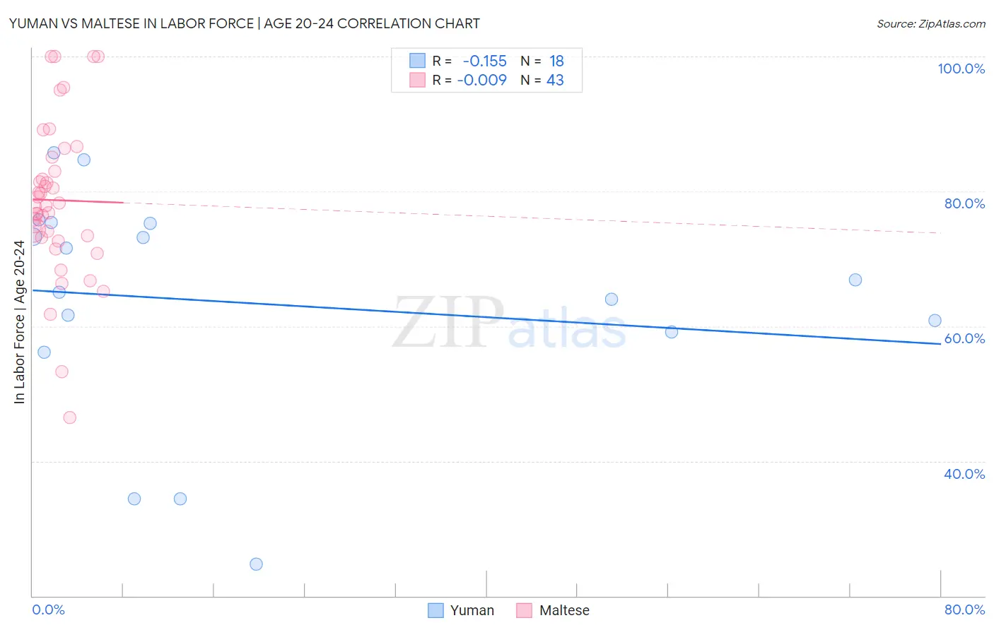 Yuman vs Maltese In Labor Force | Age 20-24