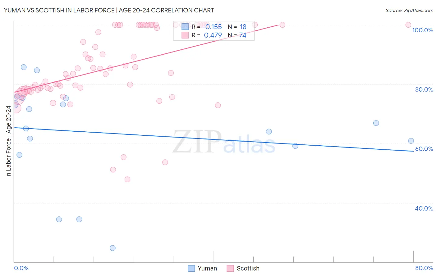 Yuman vs Scottish In Labor Force | Age 20-24