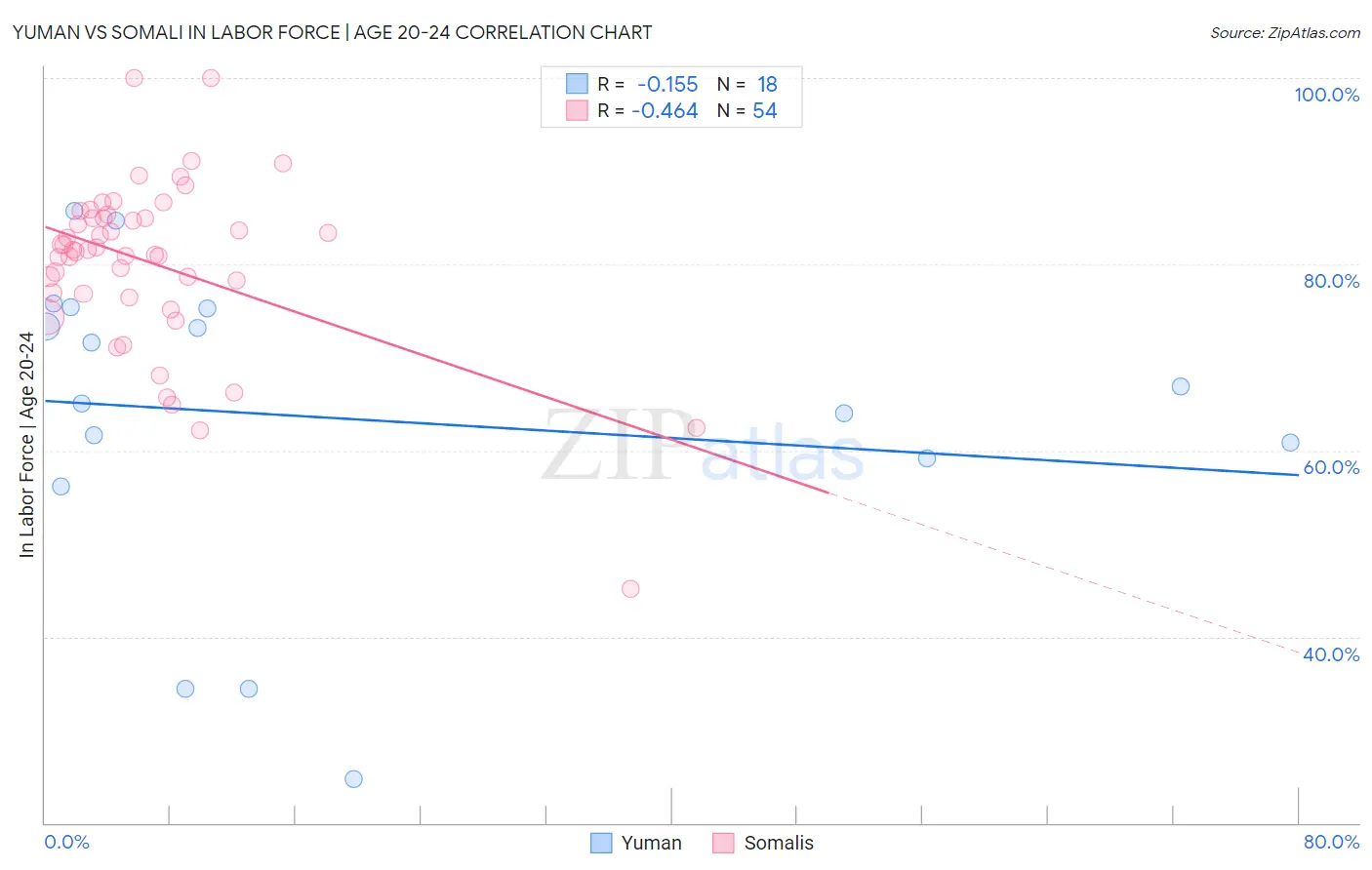 Yuman vs Somali In Labor Force | Age 20-24