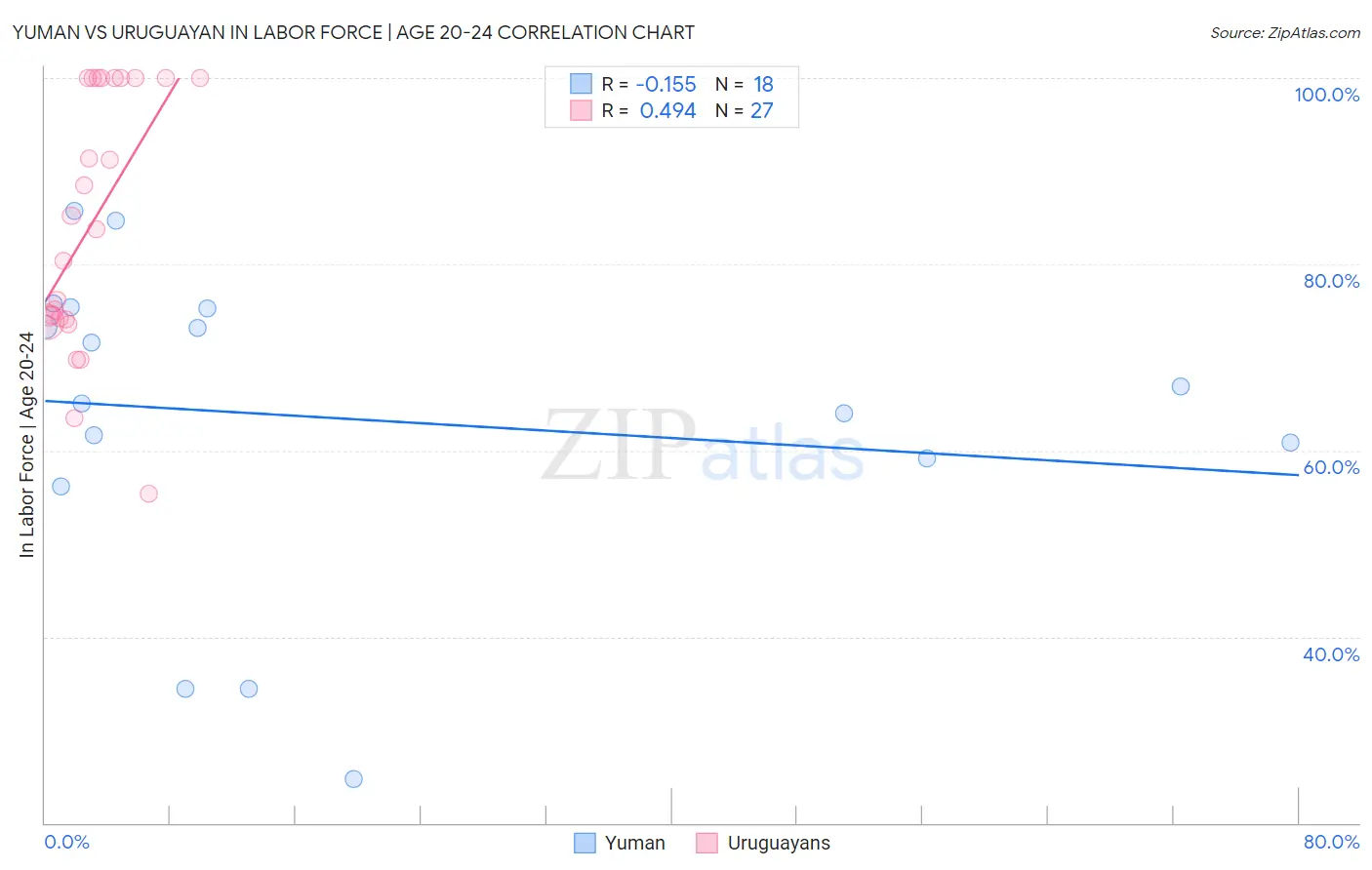 Yuman vs Uruguayan In Labor Force | Age 20-24