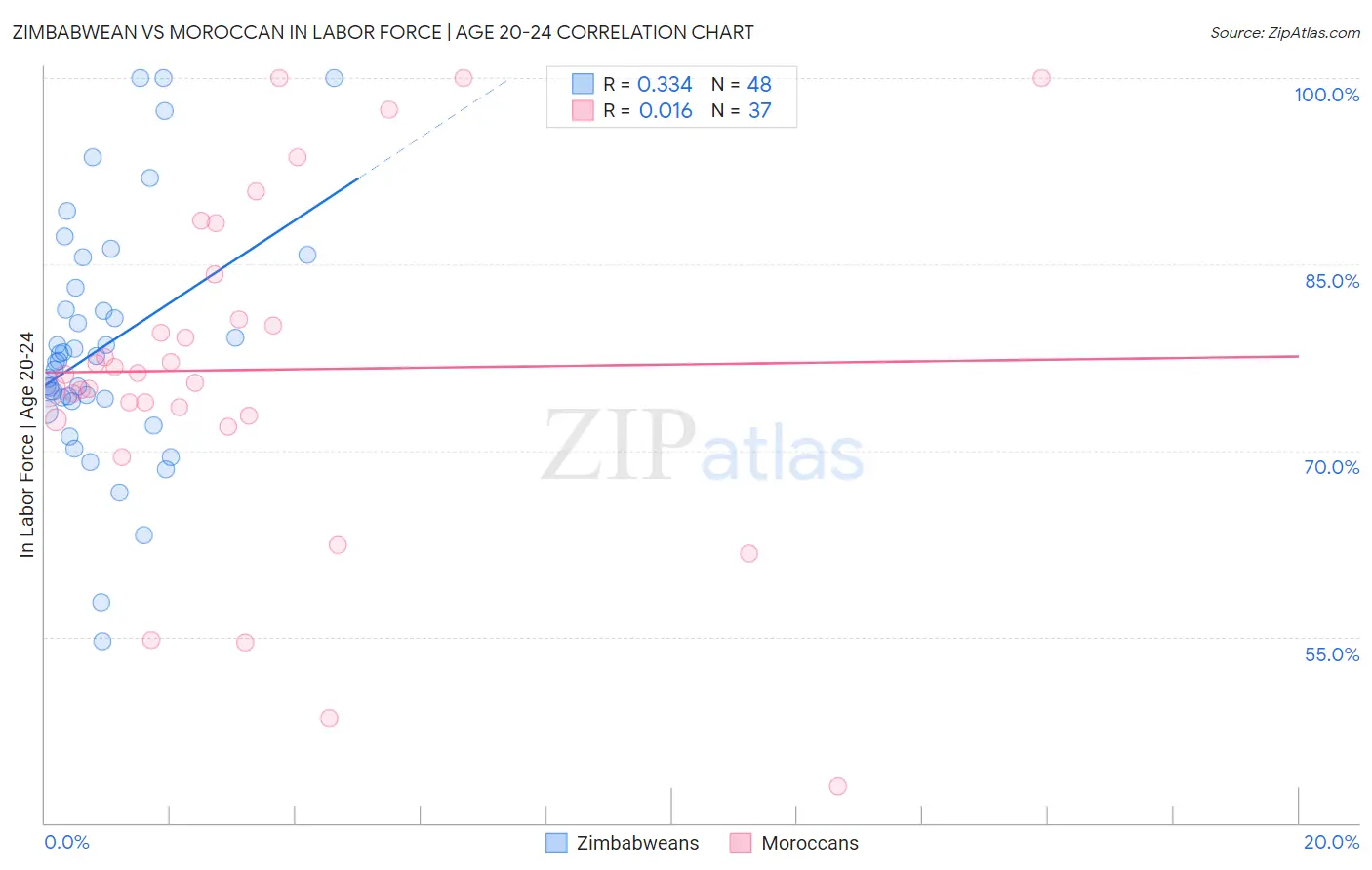 Zimbabwean vs Moroccan In Labor Force | Age 20-24