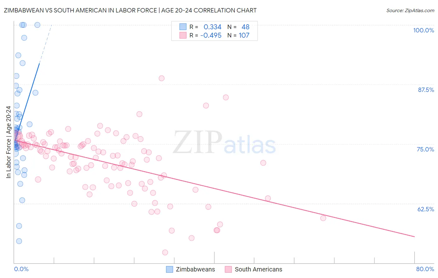 Zimbabwean vs South American In Labor Force | Age 20-24