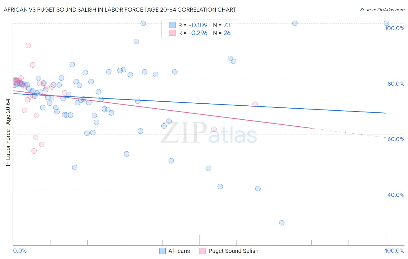 African vs Puget Sound Salish In Labor Force | Age 20-64