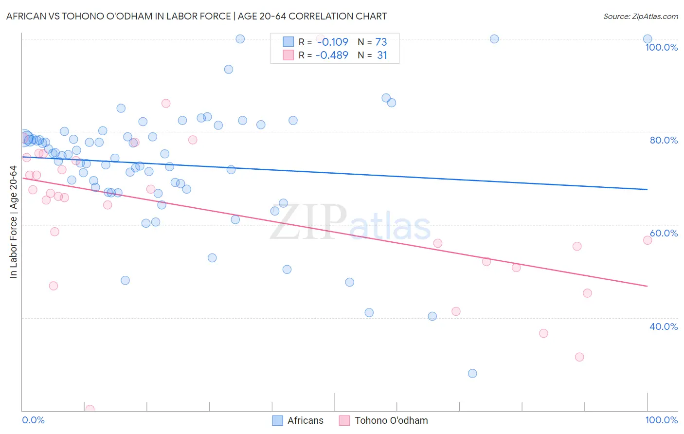 African vs Tohono O'odham In Labor Force | Age 20-64