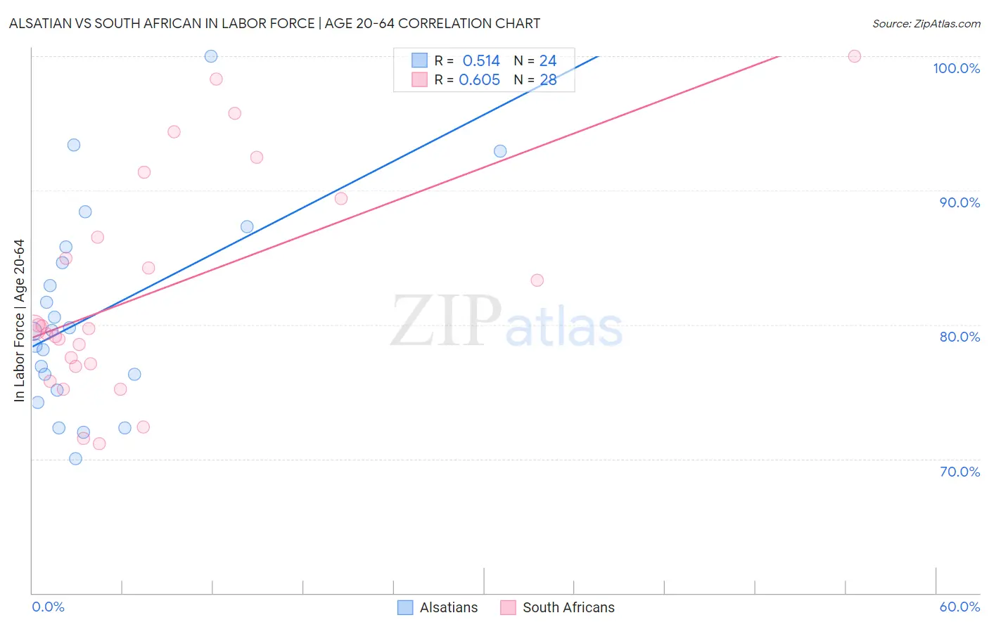 Alsatian vs South African In Labor Force | Age 20-64