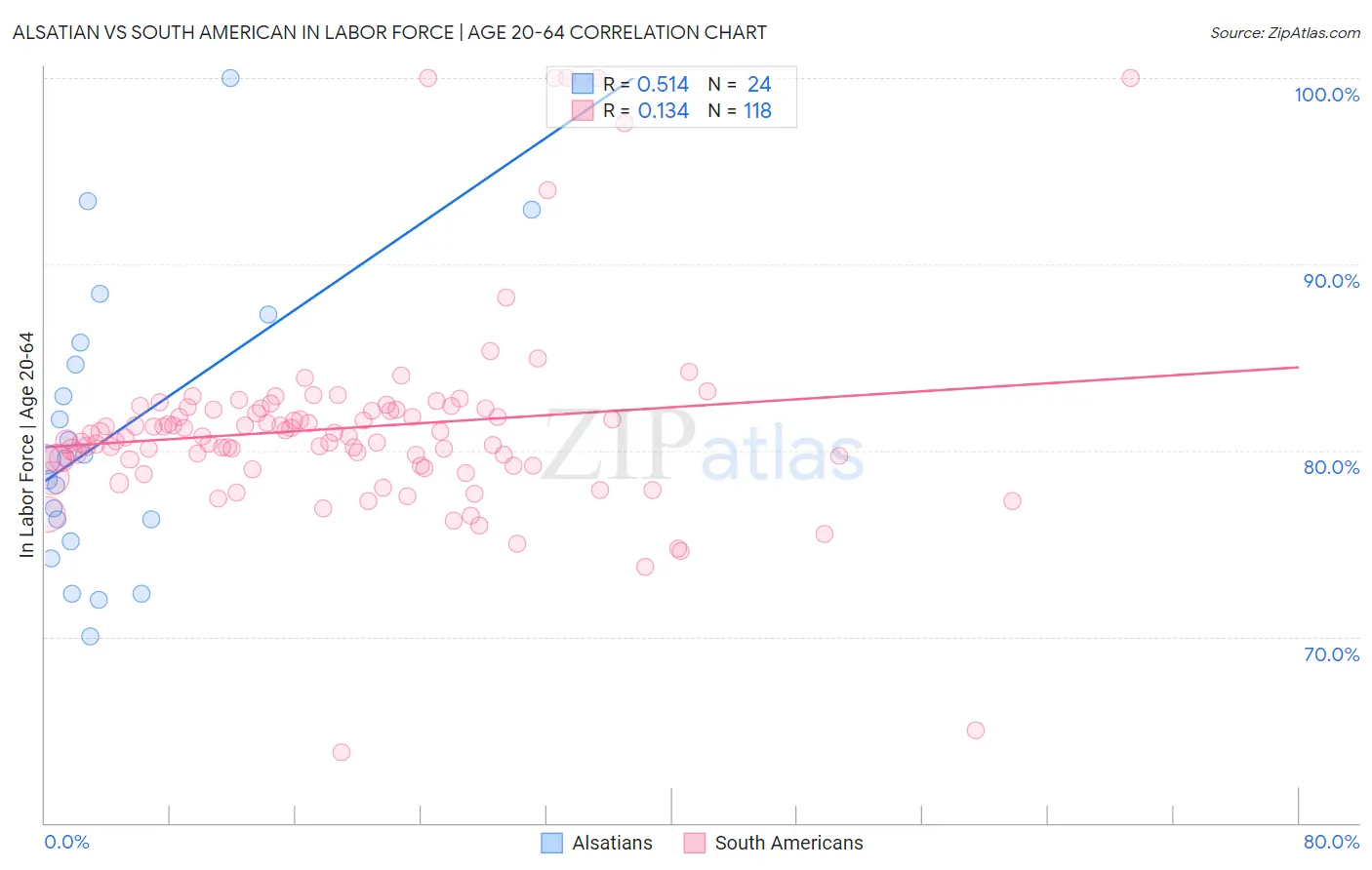 Alsatian vs South American In Labor Force | Age 20-64