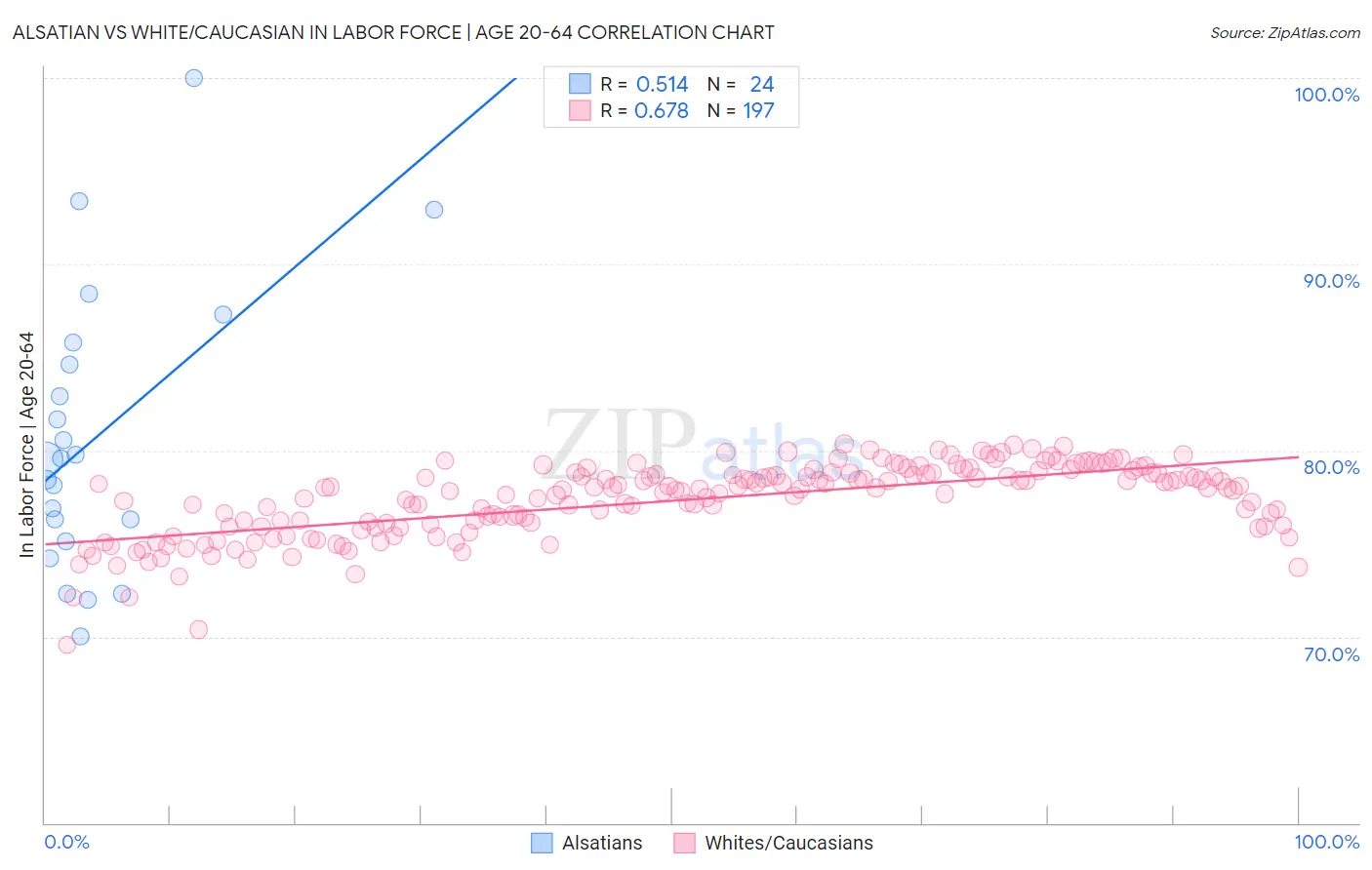 Alsatian vs White/Caucasian In Labor Force | Age 20-64