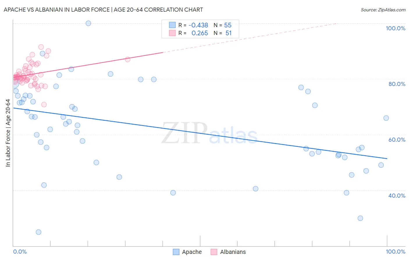 Apache vs Albanian In Labor Force | Age 20-64