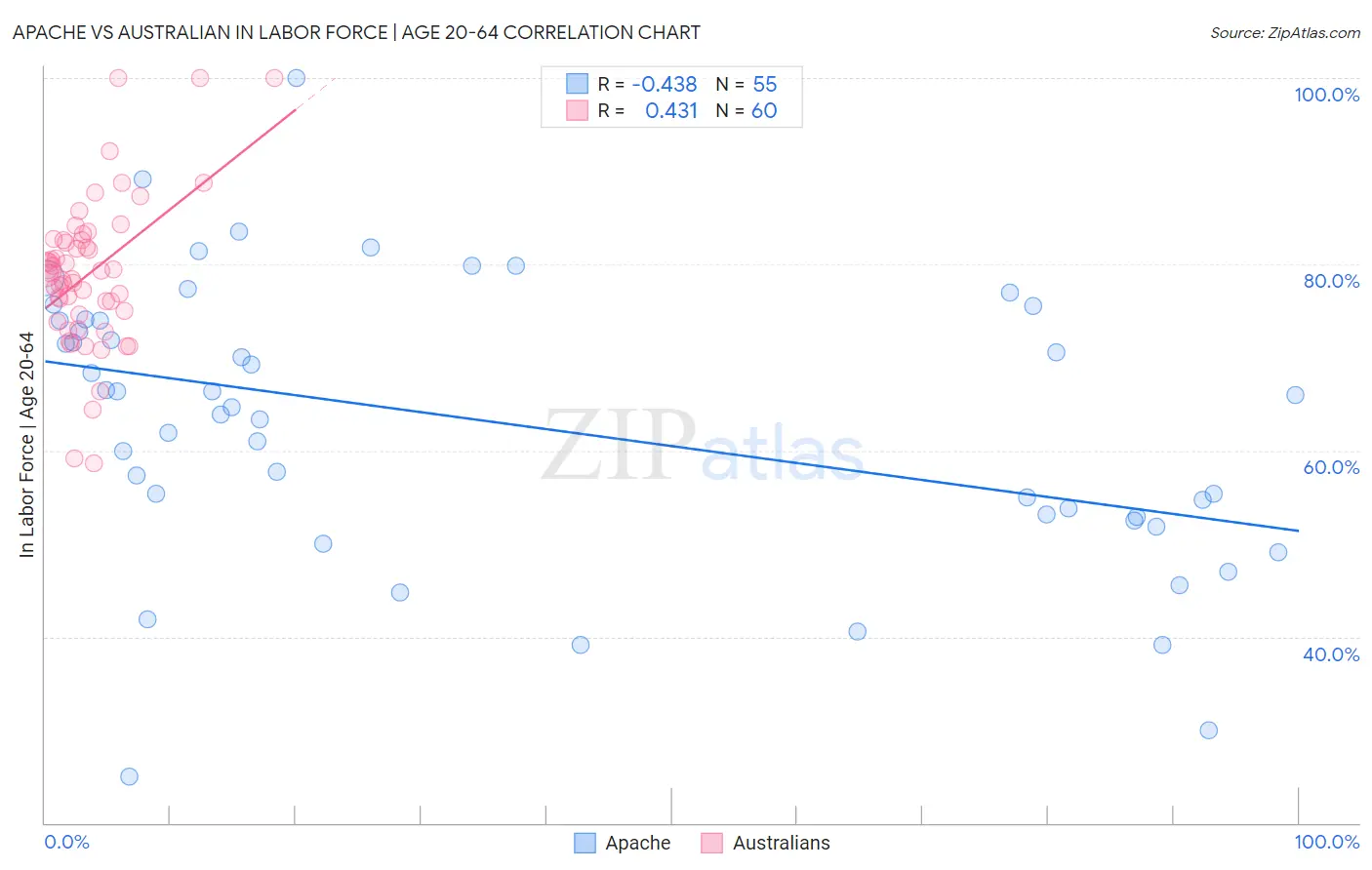 Apache vs Australian In Labor Force | Age 20-64