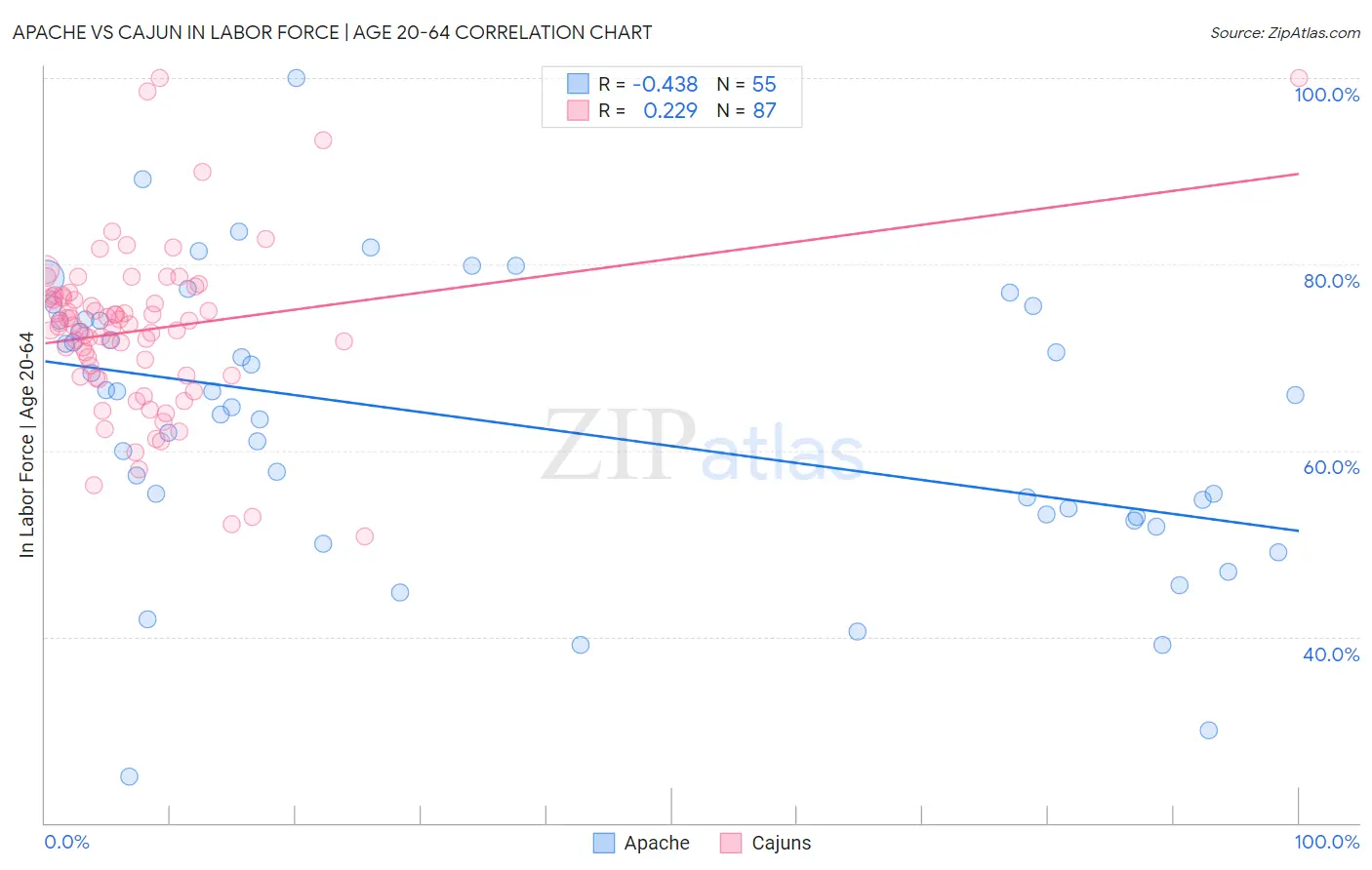 Apache vs Cajun In Labor Force | Age 20-64