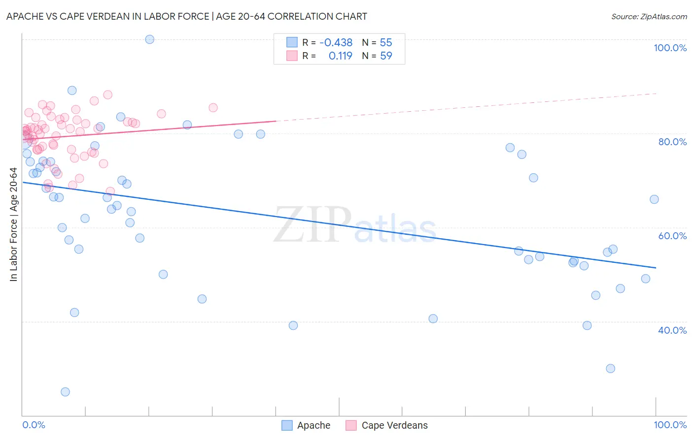 Apache vs Cape Verdean In Labor Force | Age 20-64