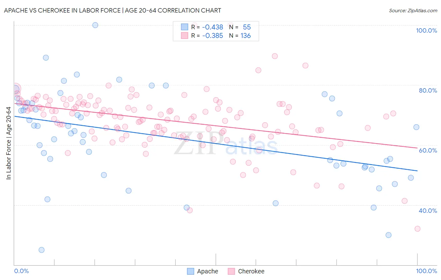 Apache vs Cherokee In Labor Force | Age 20-64