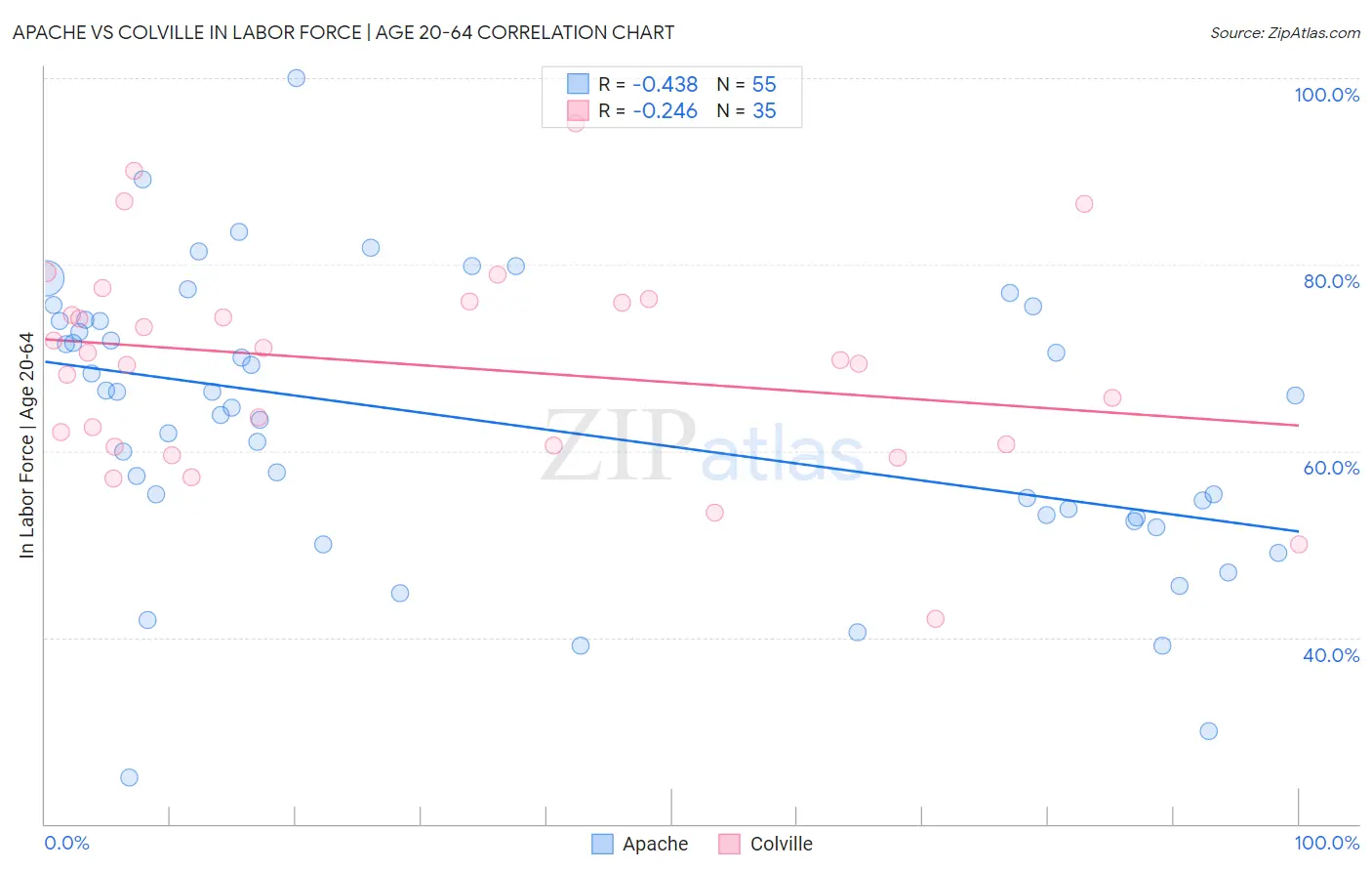 Apache vs Colville In Labor Force | Age 20-64