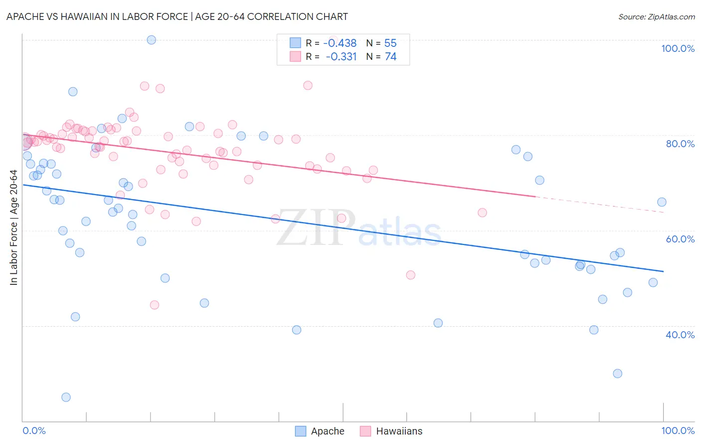 Apache vs Hawaiian In Labor Force | Age 20-64