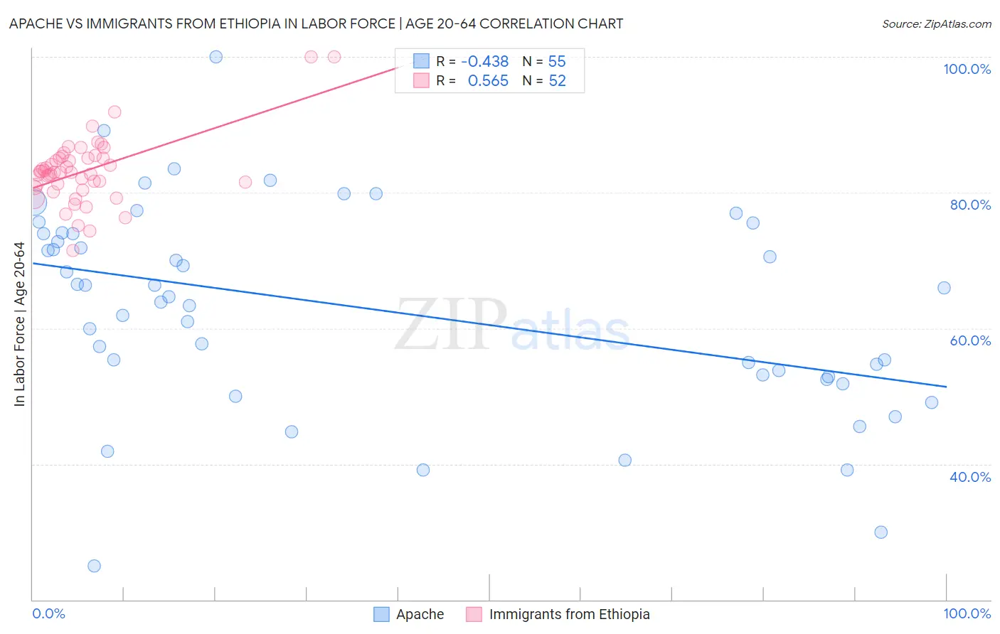 Apache vs Immigrants from Ethiopia In Labor Force | Age 20-64