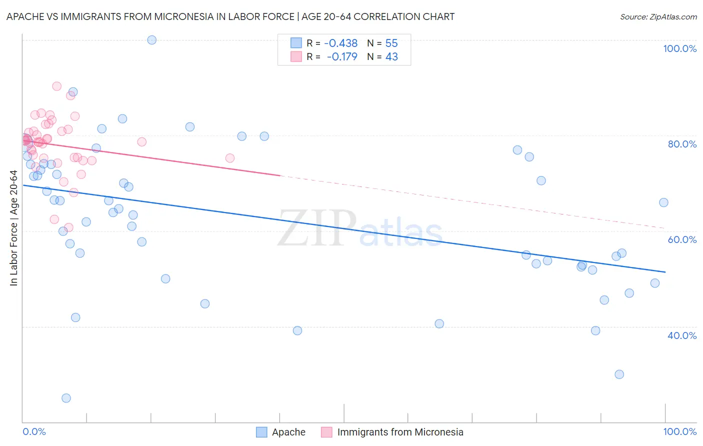 Apache vs Immigrants from Micronesia In Labor Force | Age 20-64