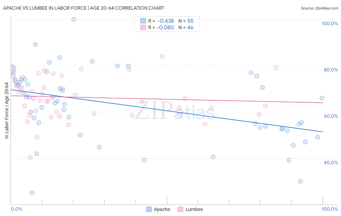 Apache vs Lumbee In Labor Force | Age 20-64