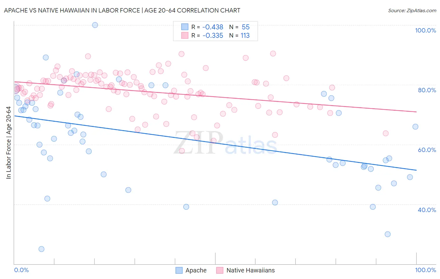 Apache vs Native Hawaiian In Labor Force | Age 20-64