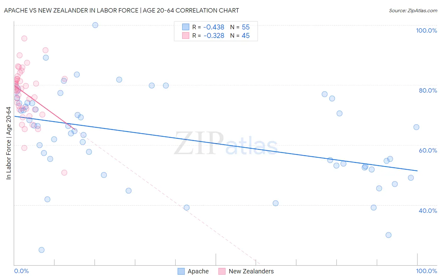 Apache vs New Zealander In Labor Force | Age 20-64