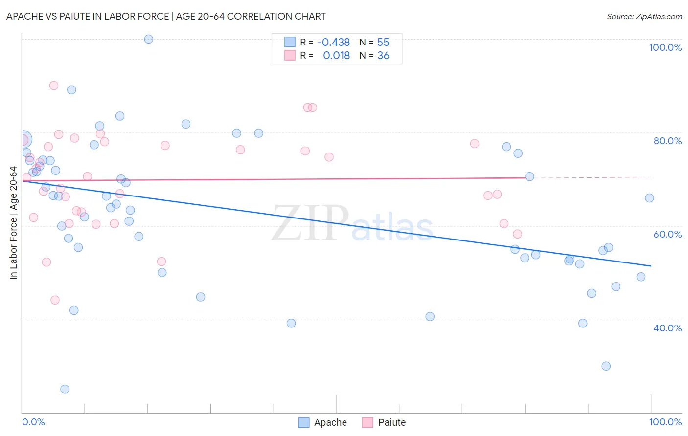 Apache vs Paiute In Labor Force | Age 20-64