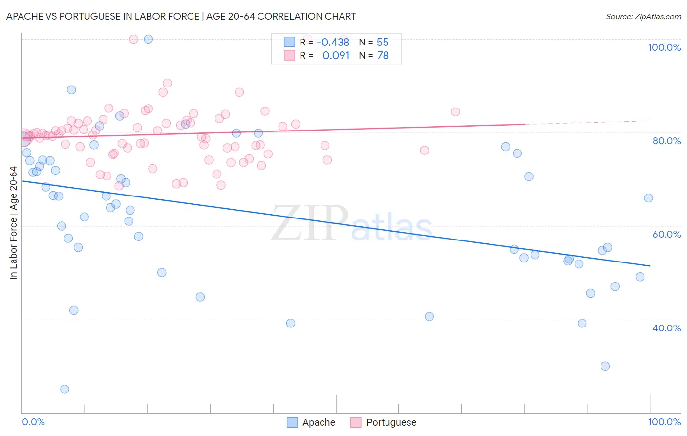 Apache vs Portuguese In Labor Force | Age 20-64