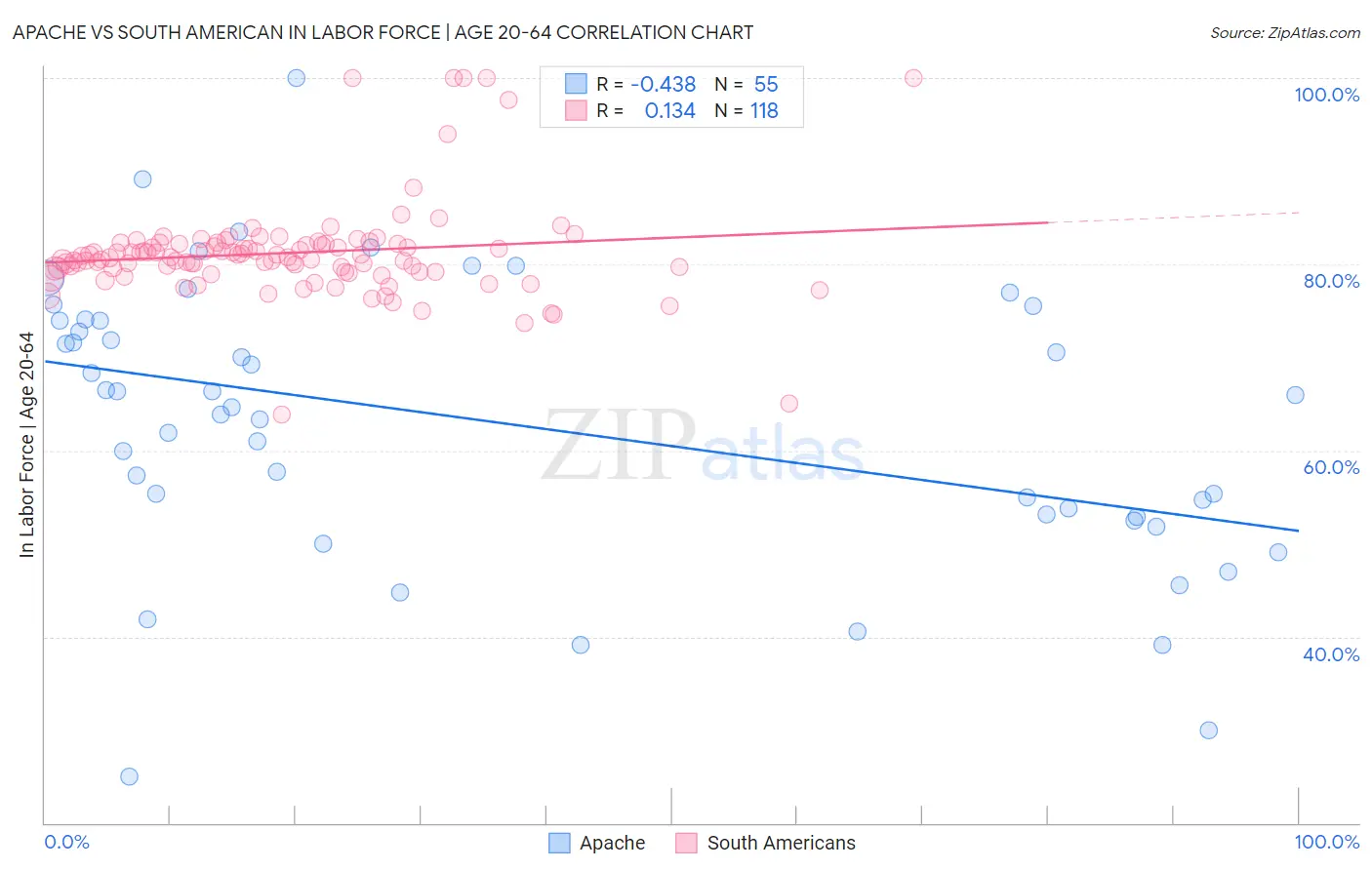 Apache vs South American In Labor Force | Age 20-64