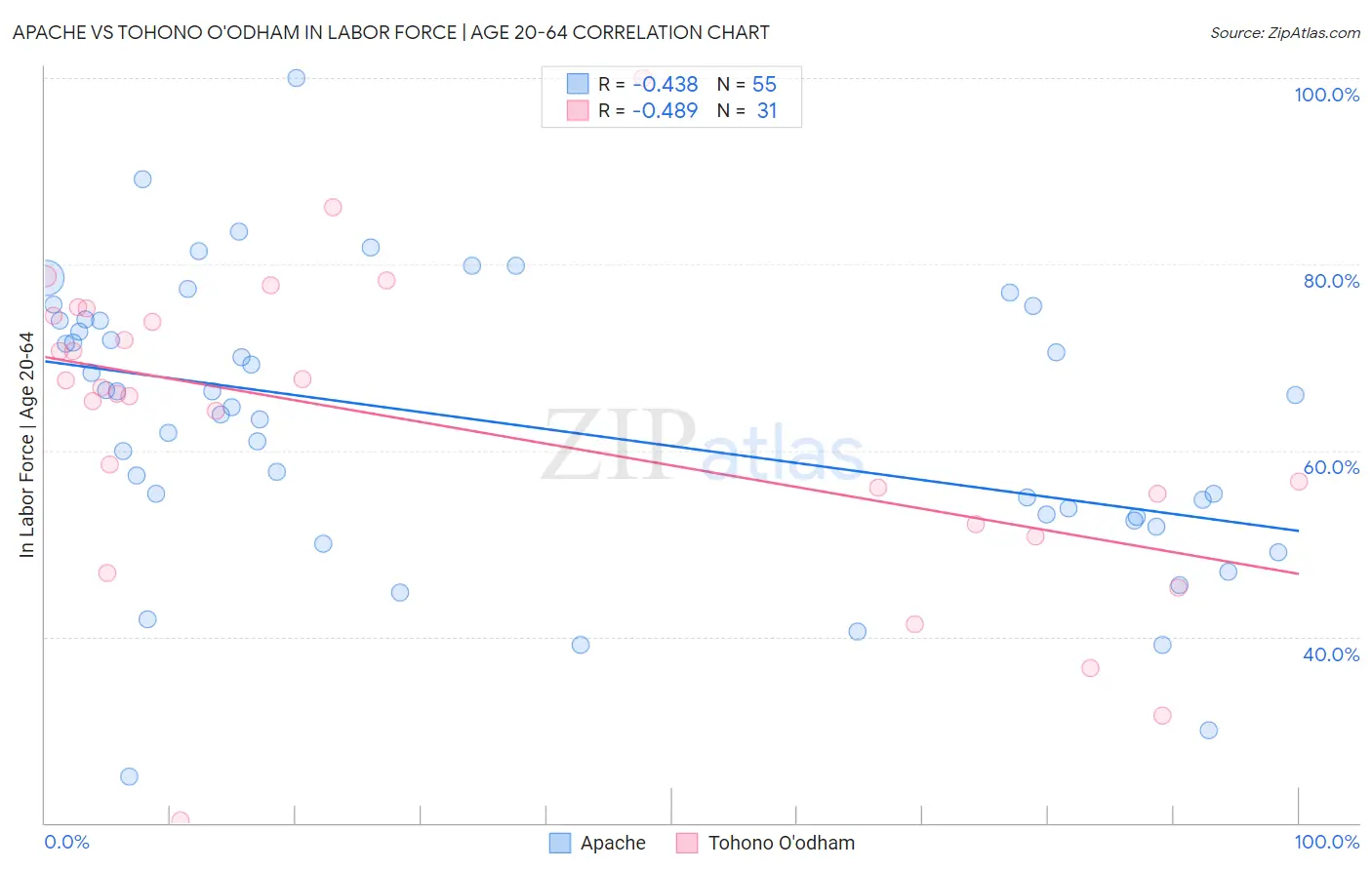 Apache vs Tohono O'odham In Labor Force | Age 20-64