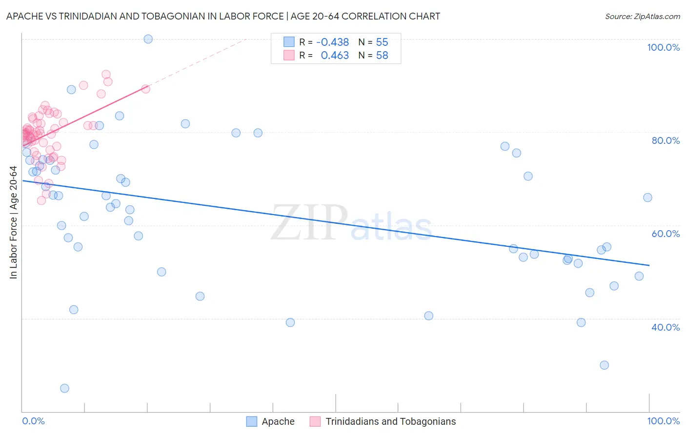 Apache vs Trinidadian and Tobagonian In Labor Force | Age 20-64