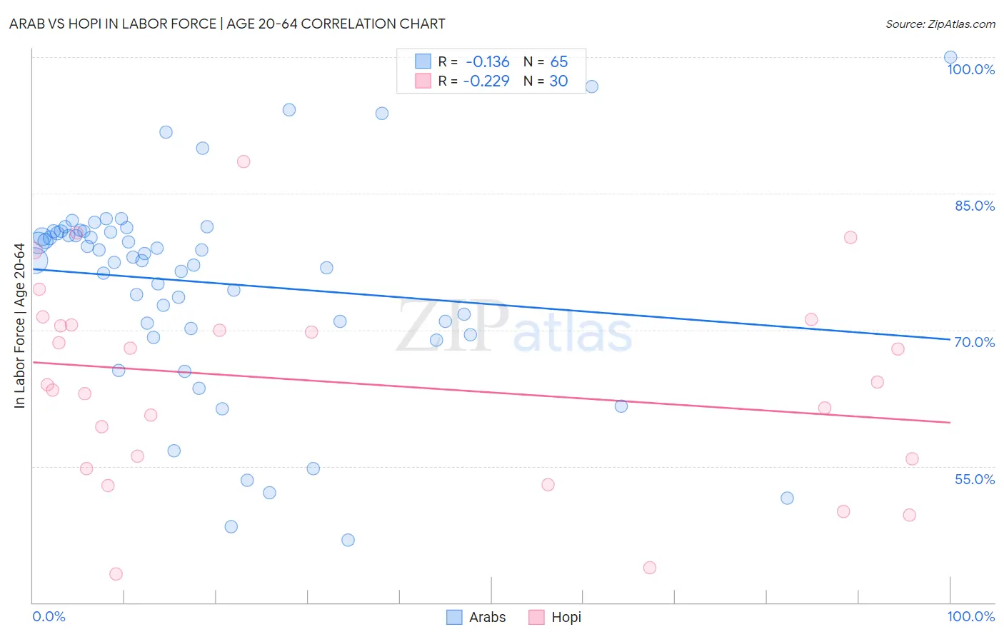 Arab vs Hopi In Labor Force | Age 20-64