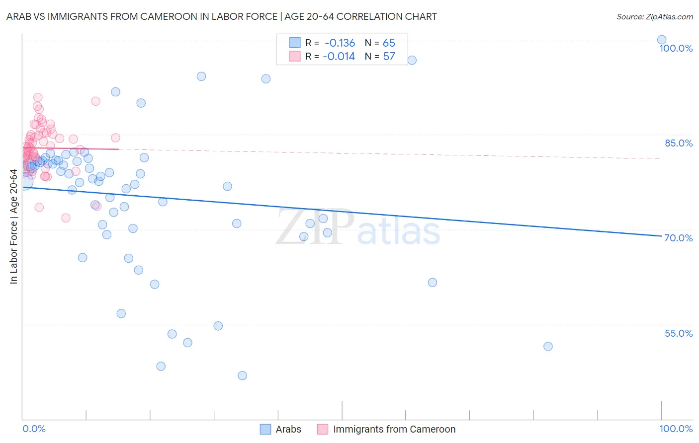 Arab vs Immigrants from Cameroon In Labor Force | Age 20-64