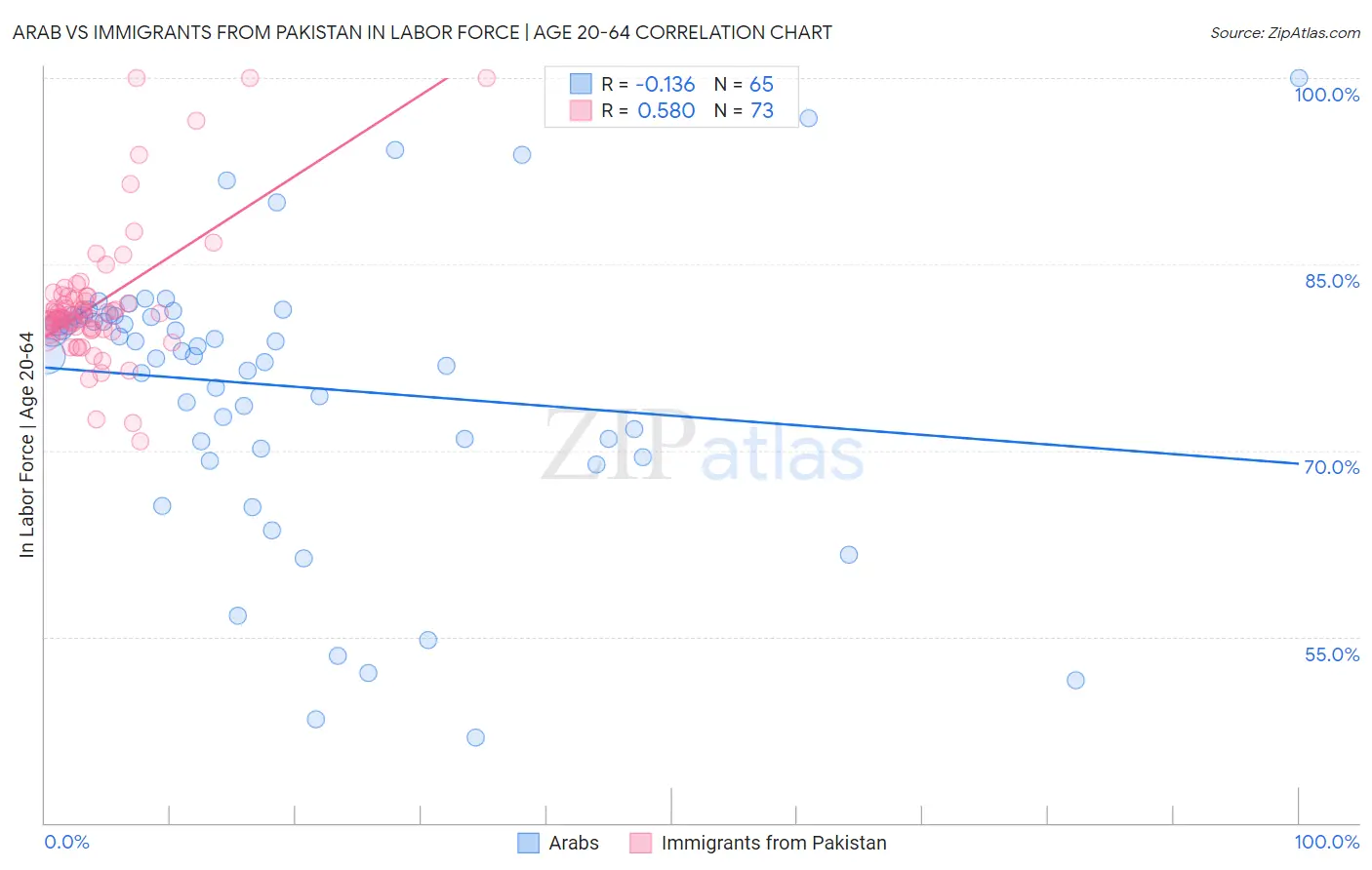 Arab vs Immigrants from Pakistan In Labor Force | Age 20-64