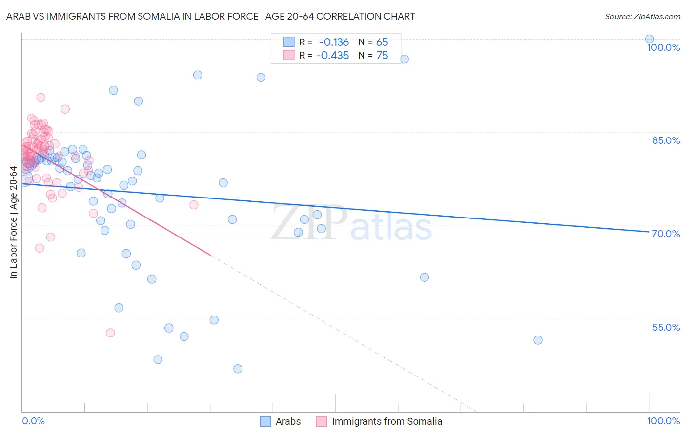 Arab vs Immigrants from Somalia In Labor Force | Age 20-64